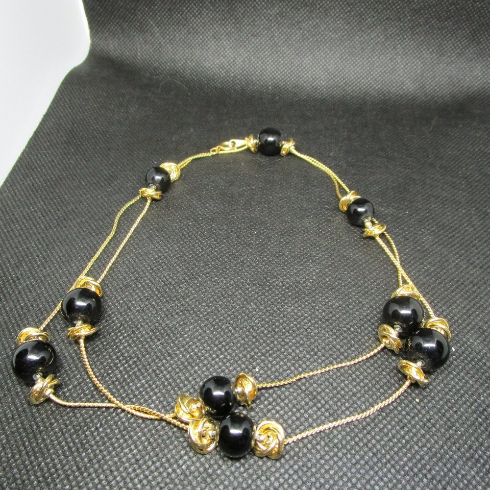Claire's Black Bead and Gold Chain Necklace